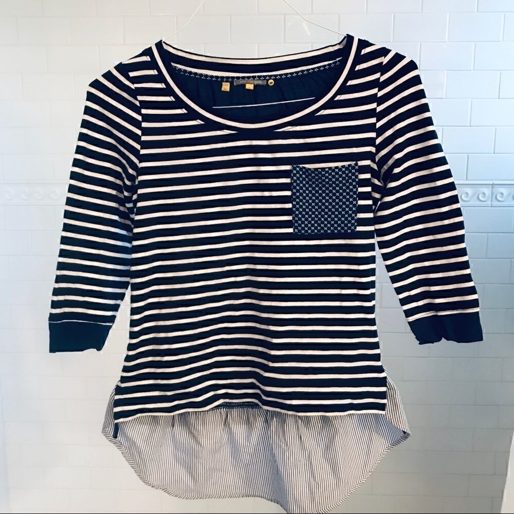Anthropologie little yellow button stripe top